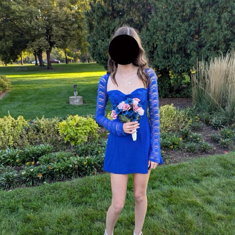 Blue Lace Long Sleeve Dress